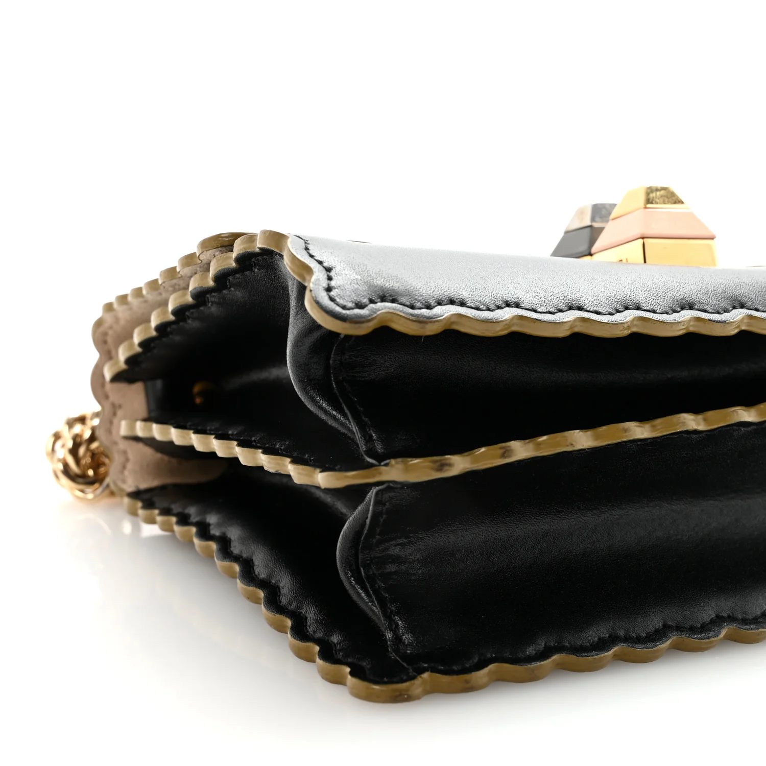 Vitello Liberty Scalloped Studded Small Kan I Shoulder Bag Black - Top Club