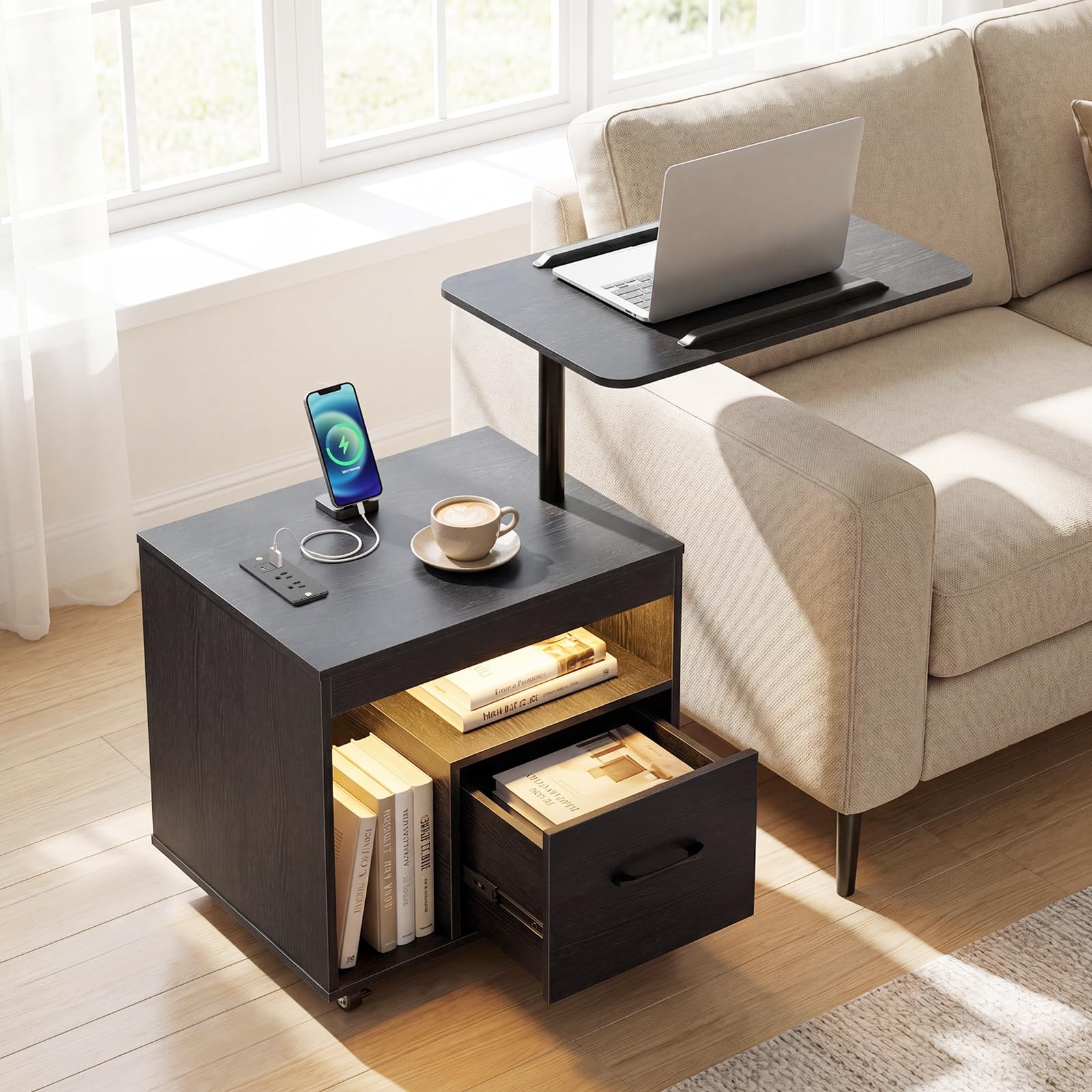 BEFOUNDLOVELY LED Nightstand with Charging Station Modern Bedside Table(23.5