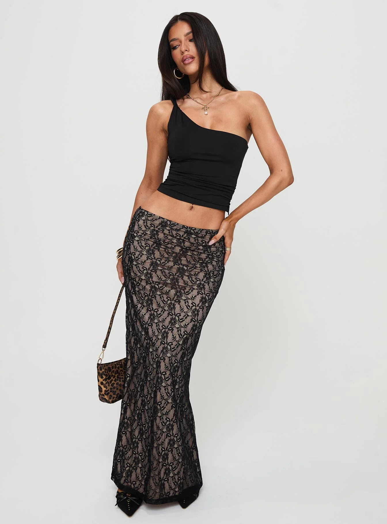 Lourenzia Lace Maxi Skirt Black / Nude