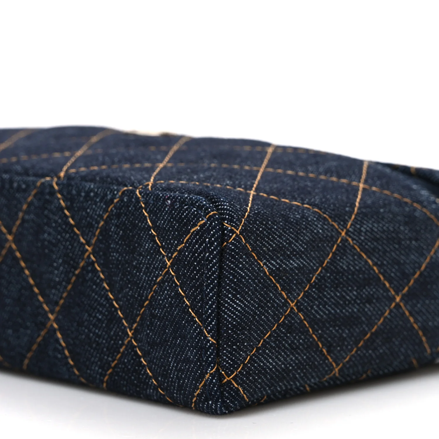 Denim Quilted Top Handle Slim Vanity Case With Chain Dark Blue Orange - Top Club