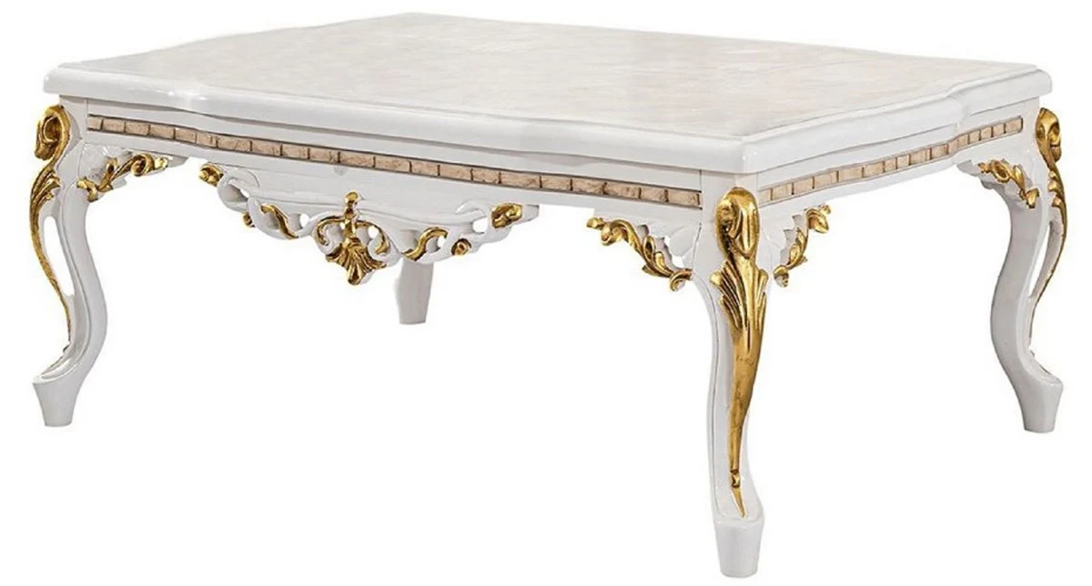 Luxury Baroque Living Room Set Gold / Silver / Brown / White / Gold - 2 Baroque Sofas & 2 Baroque Armchairs & 1 Baroque Coffee Table - Luxury Living Room Furniture in Baroque Style - Baroque Furniture