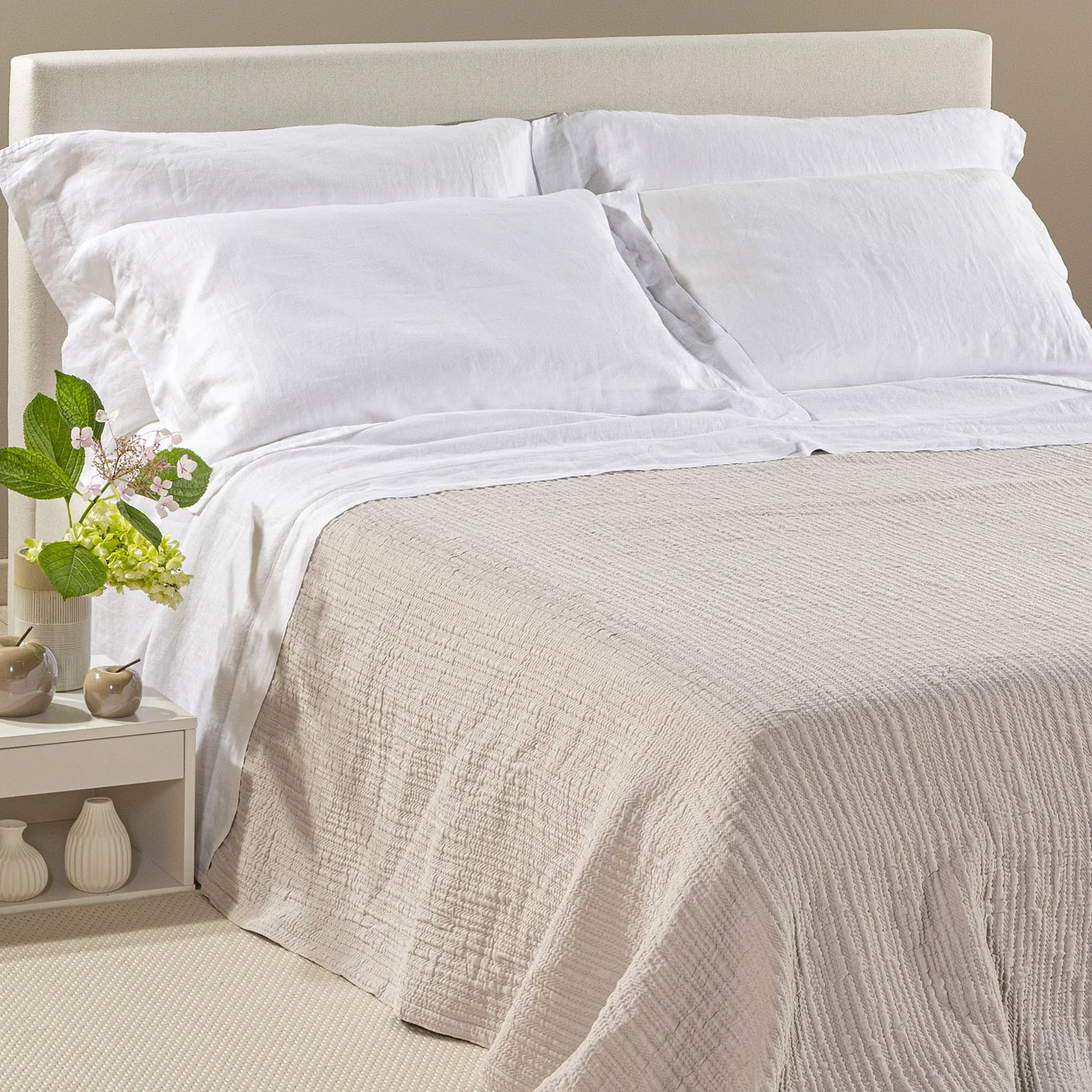 Copriletto Non Trapuntato In Cotone Paraggi Matrimoniale Tortora Primanatura