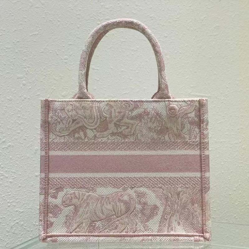 CD Unisex CD Small Book Tote Fluorescent Pink Toile De Jouy Transparent Canvas
