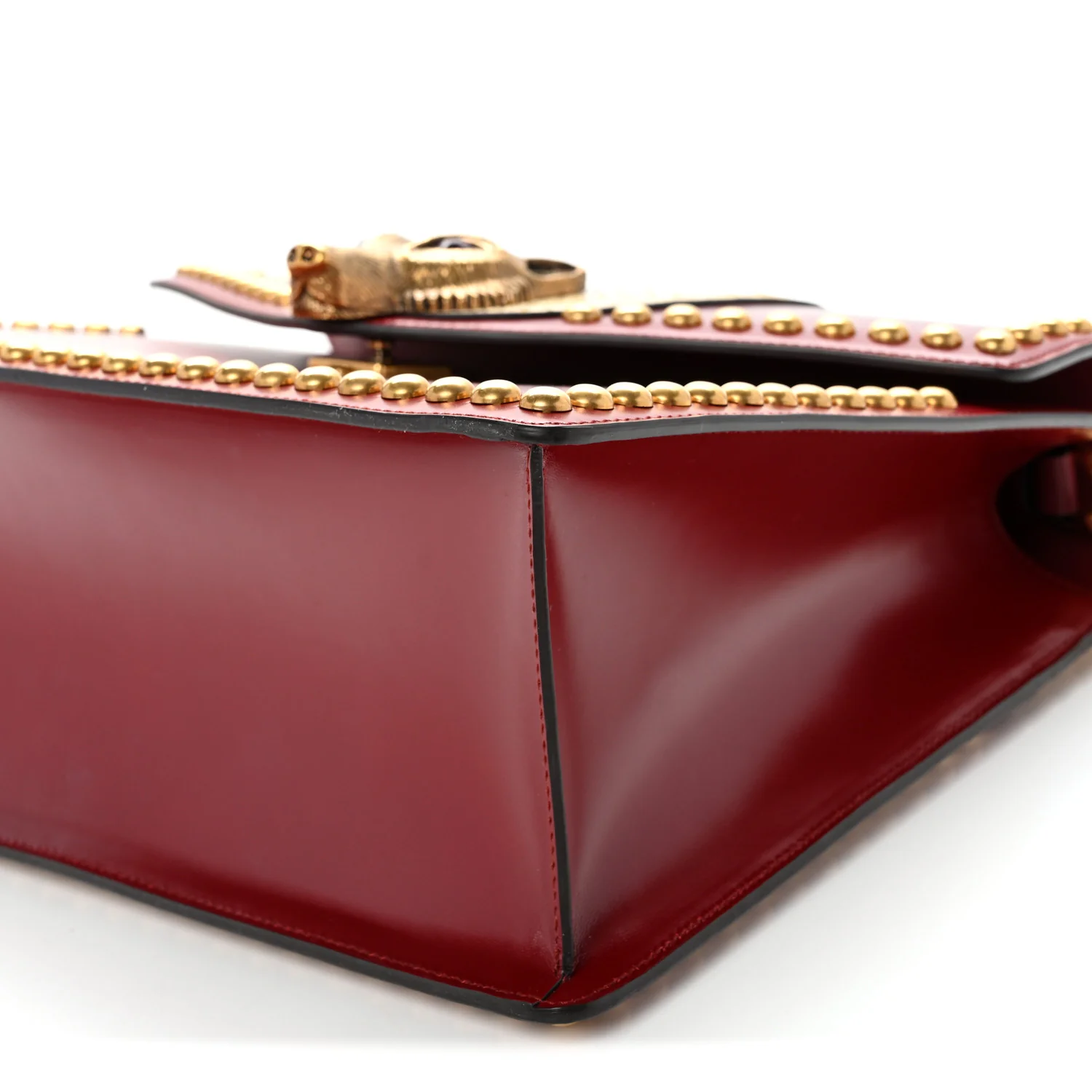 Glossy Calfskin Snakeskin Studded Fox Broche Bamboo Top Handle Bag Red - Top Club