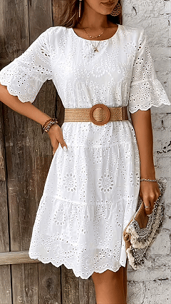 Women's Embroidered Eyelet Loose Tiered Dress（No belt） - Nordfashionstorm - Women's Clothing, Fashion for You - Nordfashionstorm.com
