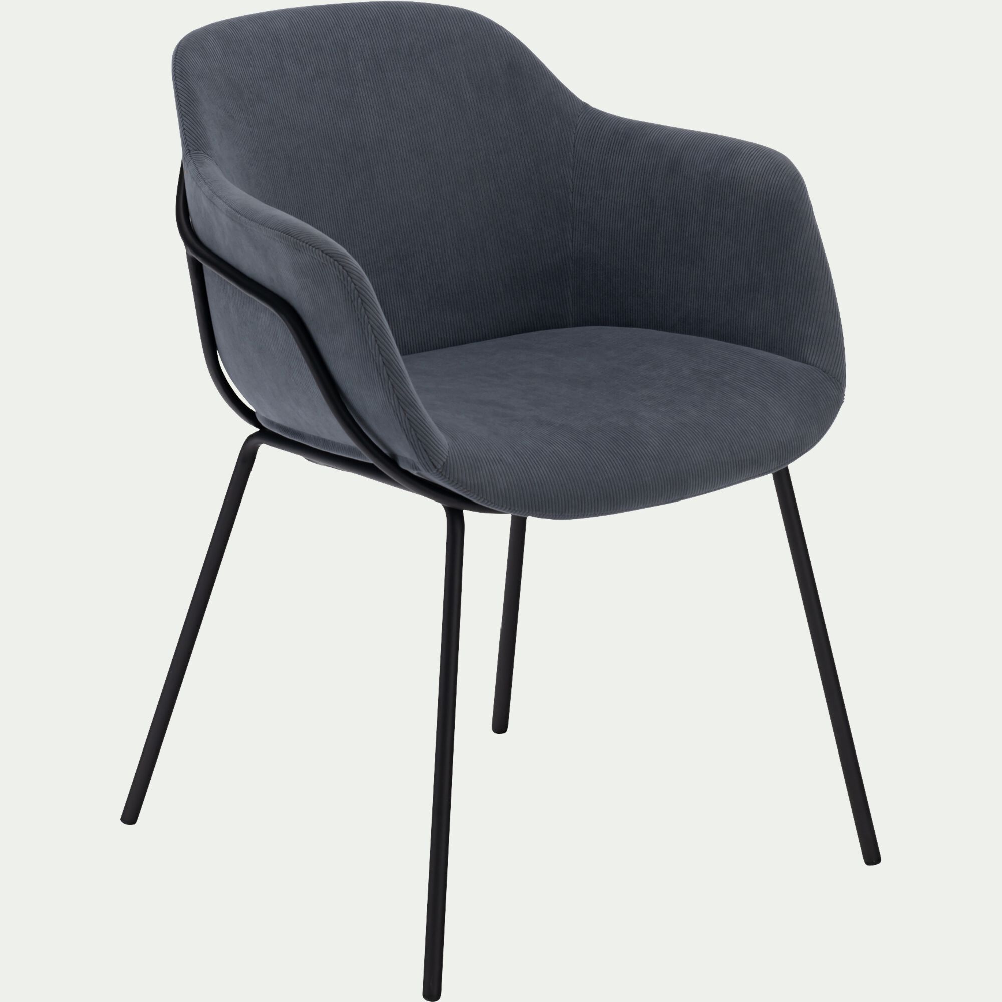 CHLOE - Chaise en velours côtelé avec accoudoirs - bleu autan