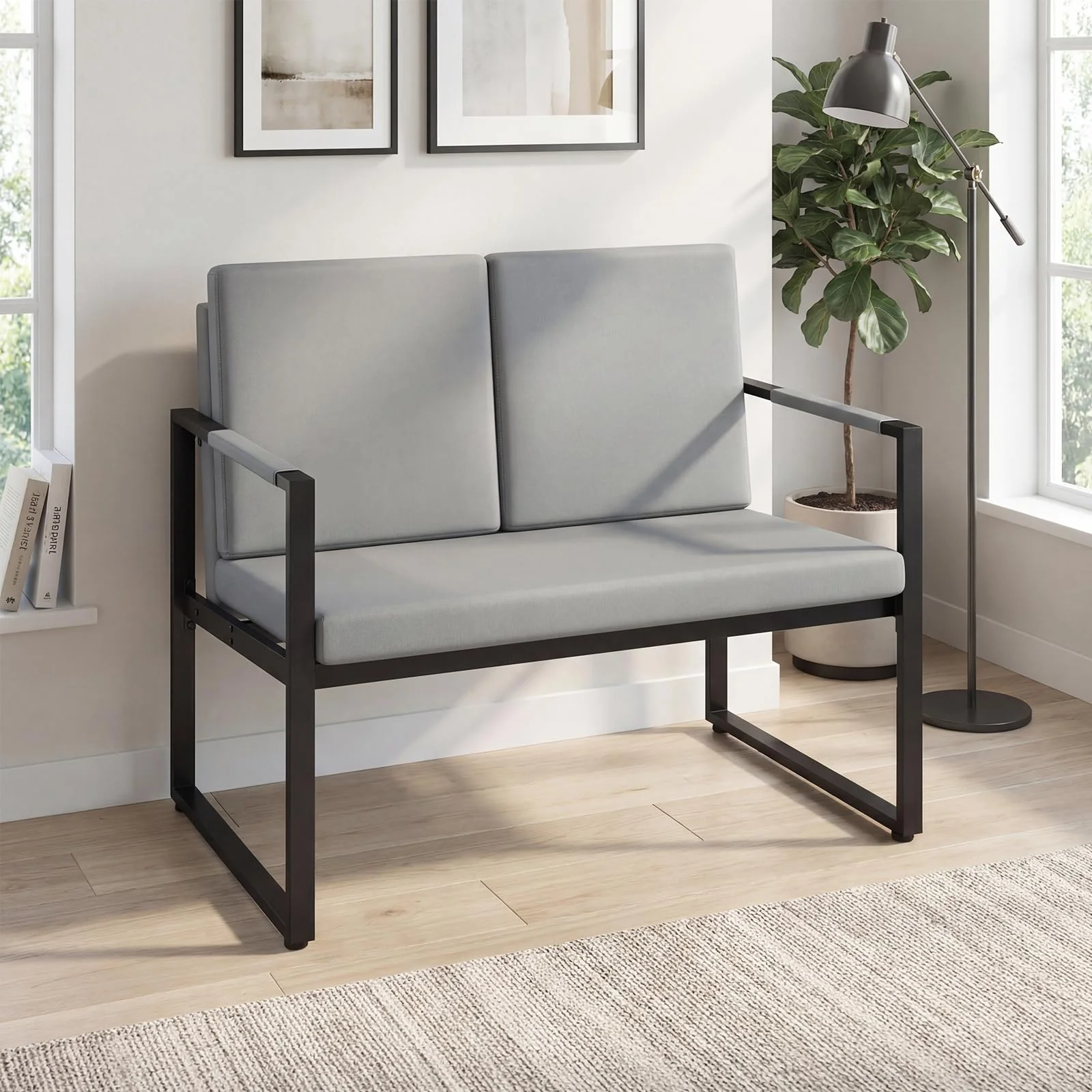 BEFOUNDLOVELY Modern Industrial Loveseat Sofa 2-Seater Faux Leather Couch