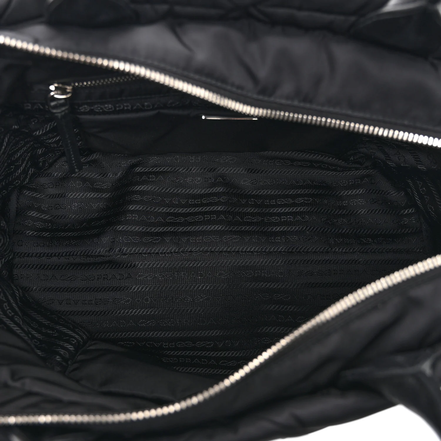 Re-Nylon Nappa Triangle Quilted Padded Medium Double Handled Zip Tote Black - Top Club