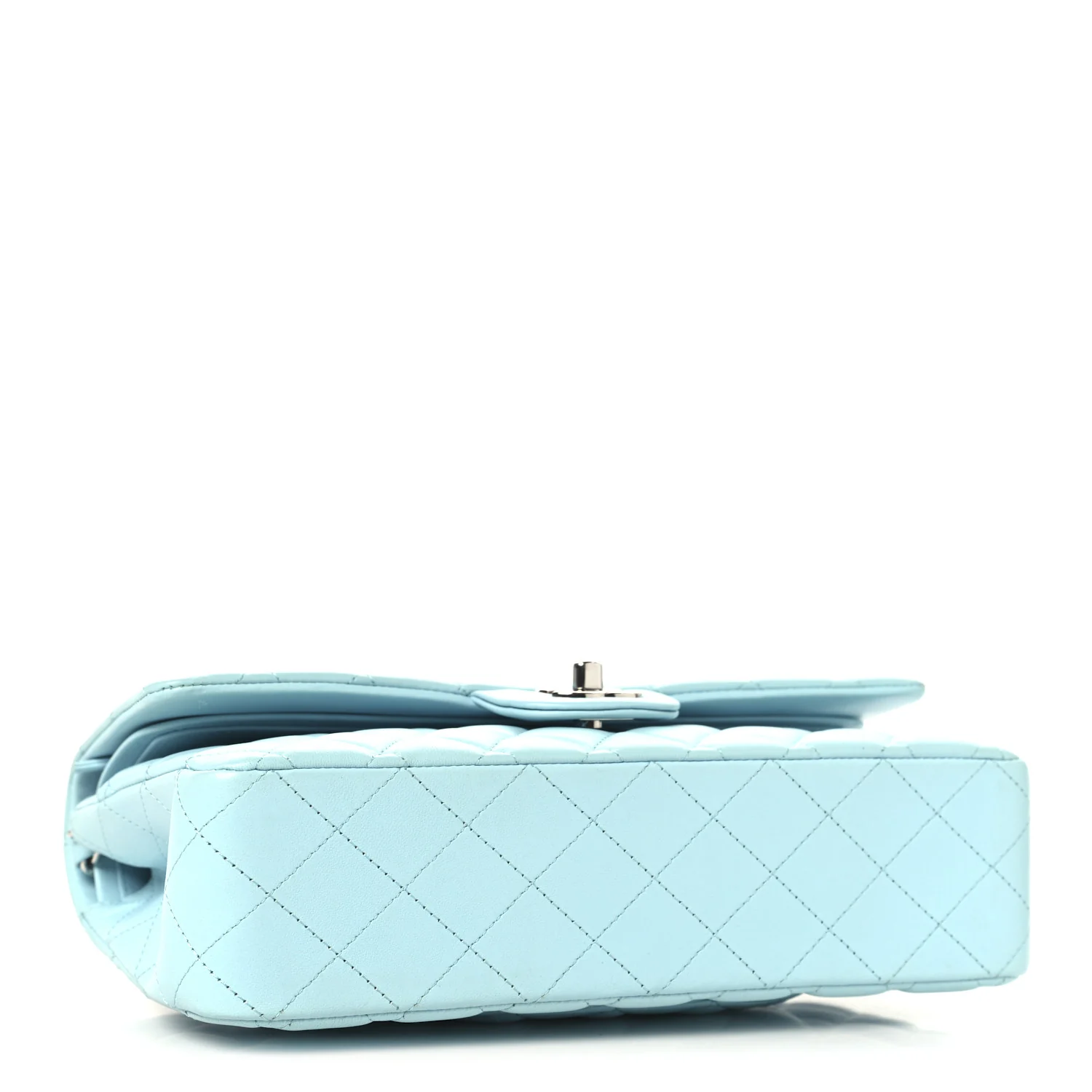 Lambskin Quilted Medium Double Flap Light Blue - Top Club