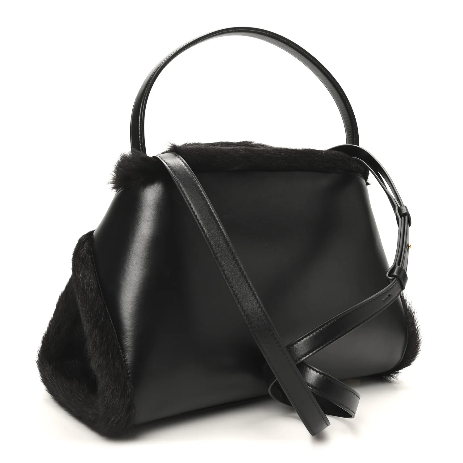 Calfskin Shearling Medium Hug Bag Black - Top Club