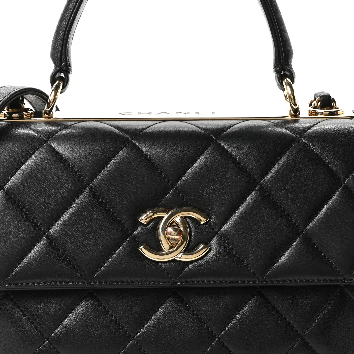 Lambskin Quilted Small Trendy CC Dual Handle Flap Bag Black - Top Club