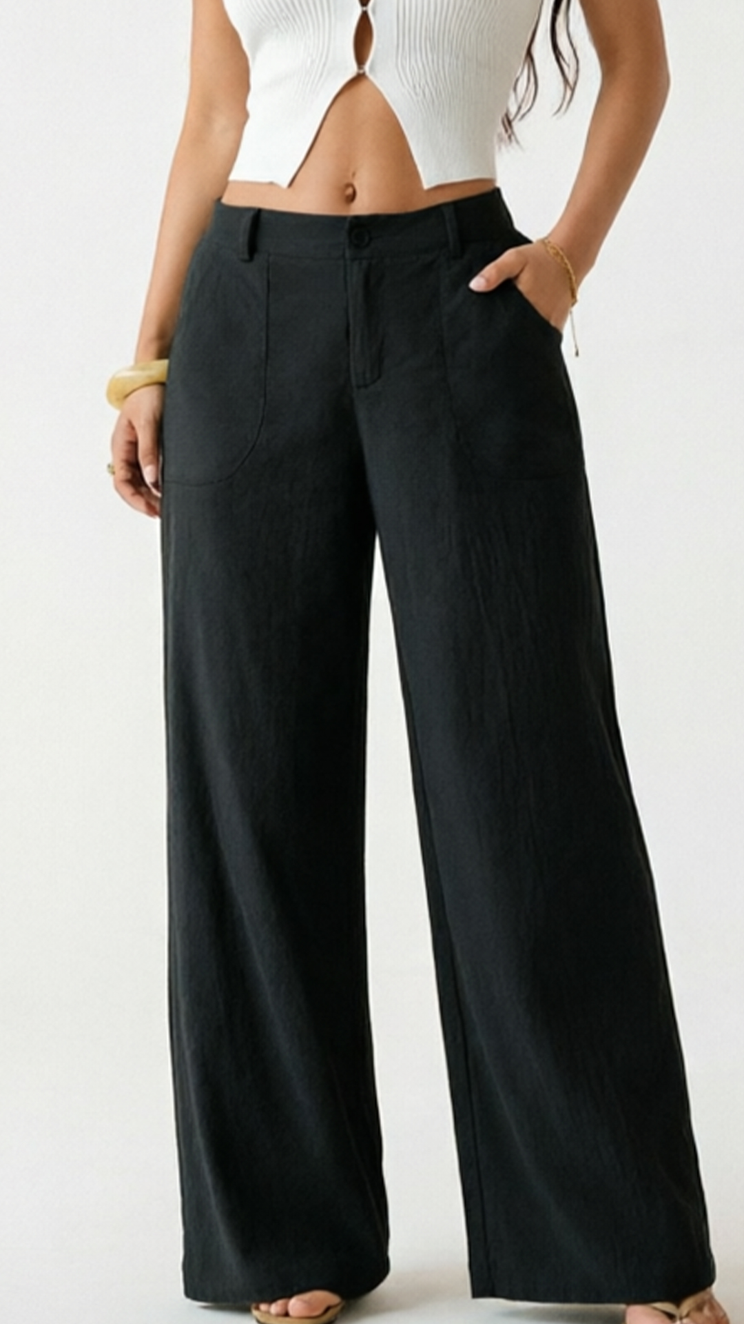 Women's  High-Waist Cotton-Blend Wide-Leg Pants - Nordfashionstorm - Women's Clothing, Fashion for You - Nordfashionstorm.com