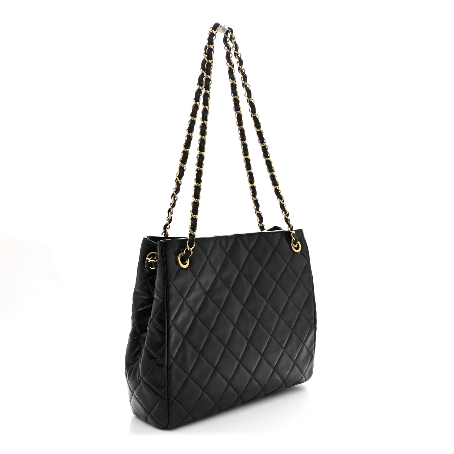 Shiny Calfskin Quilted Fancy Jewel Tote Bag Black - Top Club