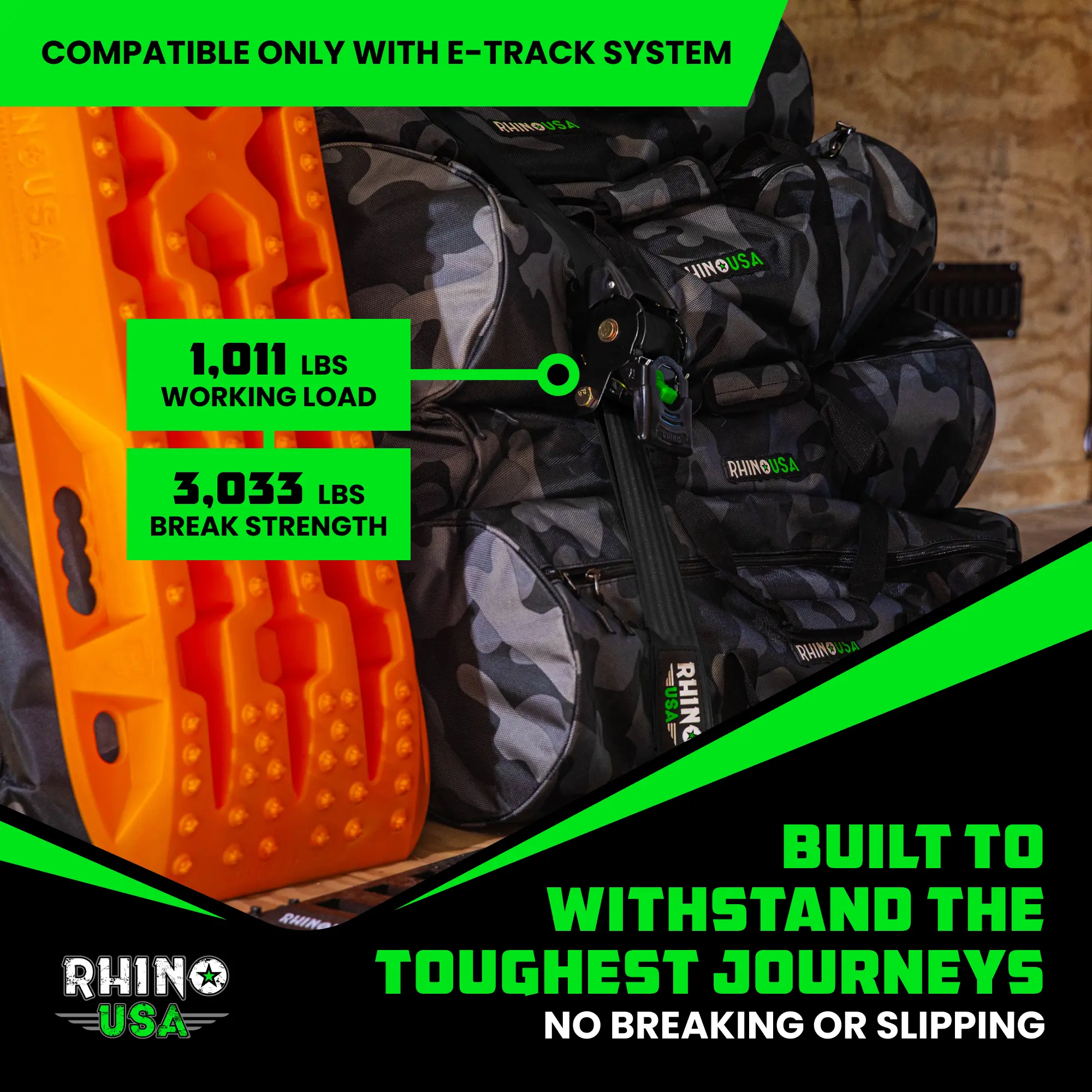 Rhino USA 2”x10’ Retractable E-Track Ratchet Straps: 3033lb Max Break Strength Compatible with E Track Rail Systems only