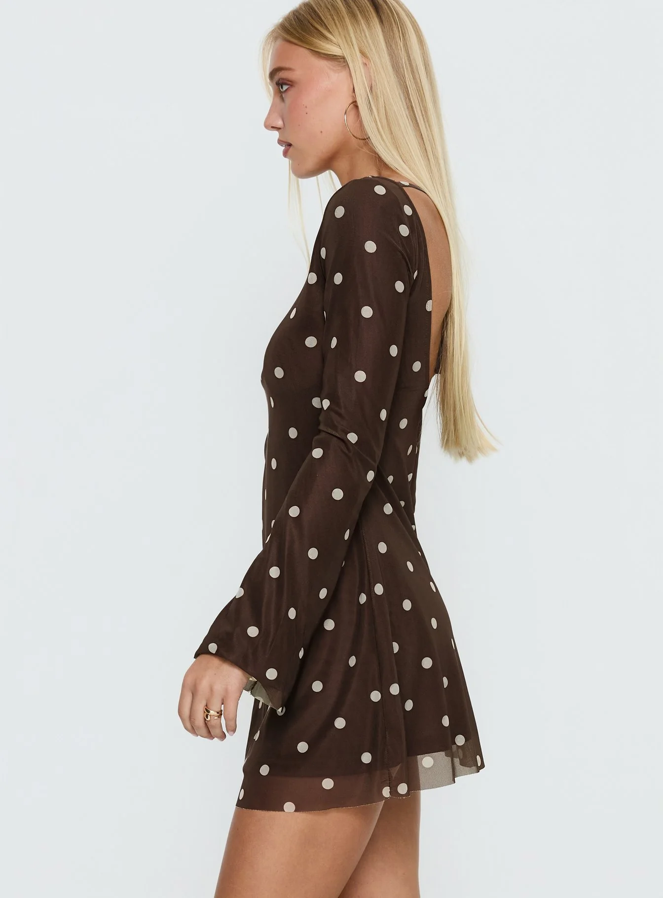 Lukea Long Sleeve Mini Dress Brown Polka Dot