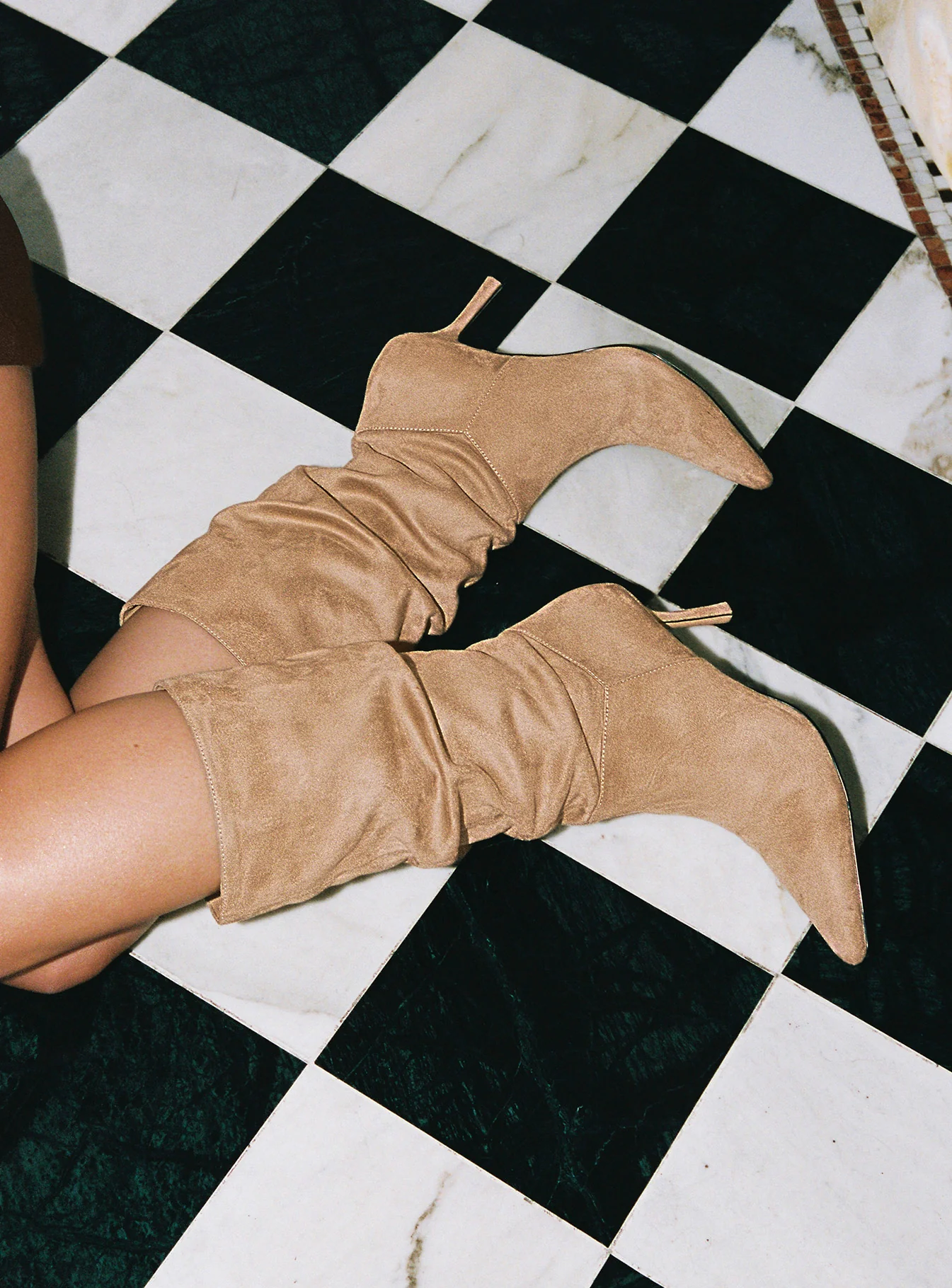 Such A Charmer Faux Suede Scrunch Boot Tan