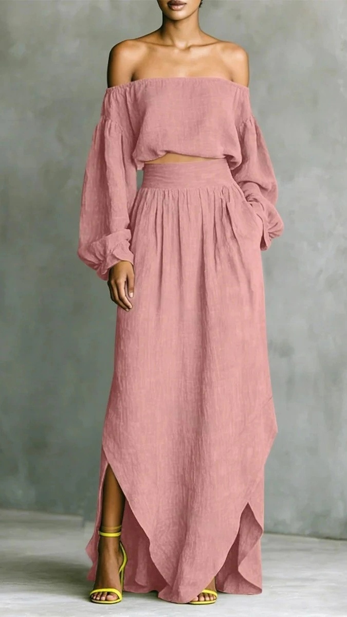 Women's casual off-shoulder top and asymmetrical skirt two-piece set - Nordfashionstorm - Women's Clothing, Fashion for You - Nordfashionstorm.com