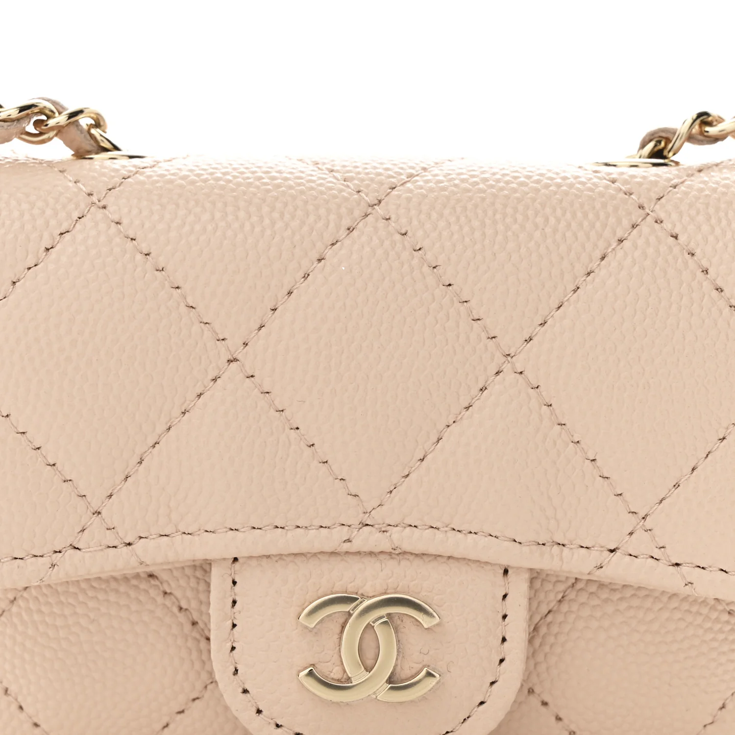 Caviar Quilted Mini Chain Belt Bag Light Beige - Top Club
