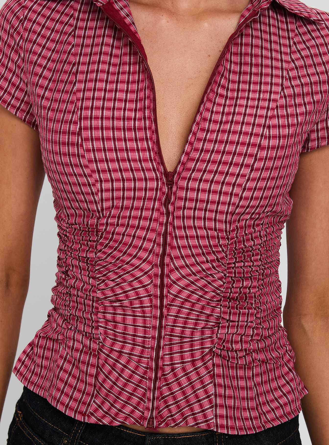 Meryn Ruched Top Red Check