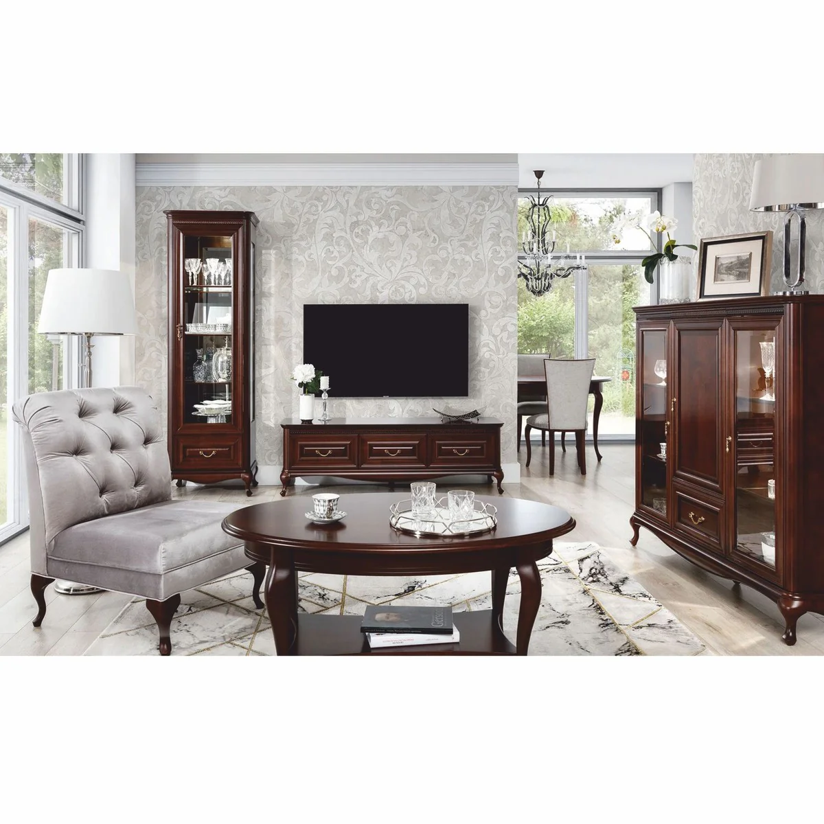 Luxury baroque display cabinet dark brown 148.3 x H. 133.2 cm - Baroque furniture
