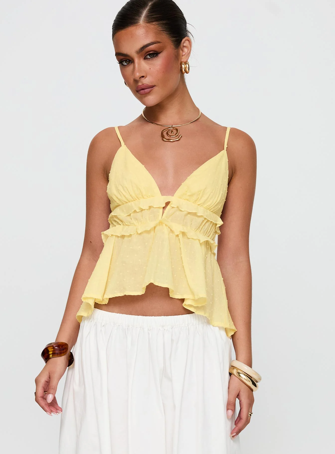 Blondelle Frill Detail Top Yellow
