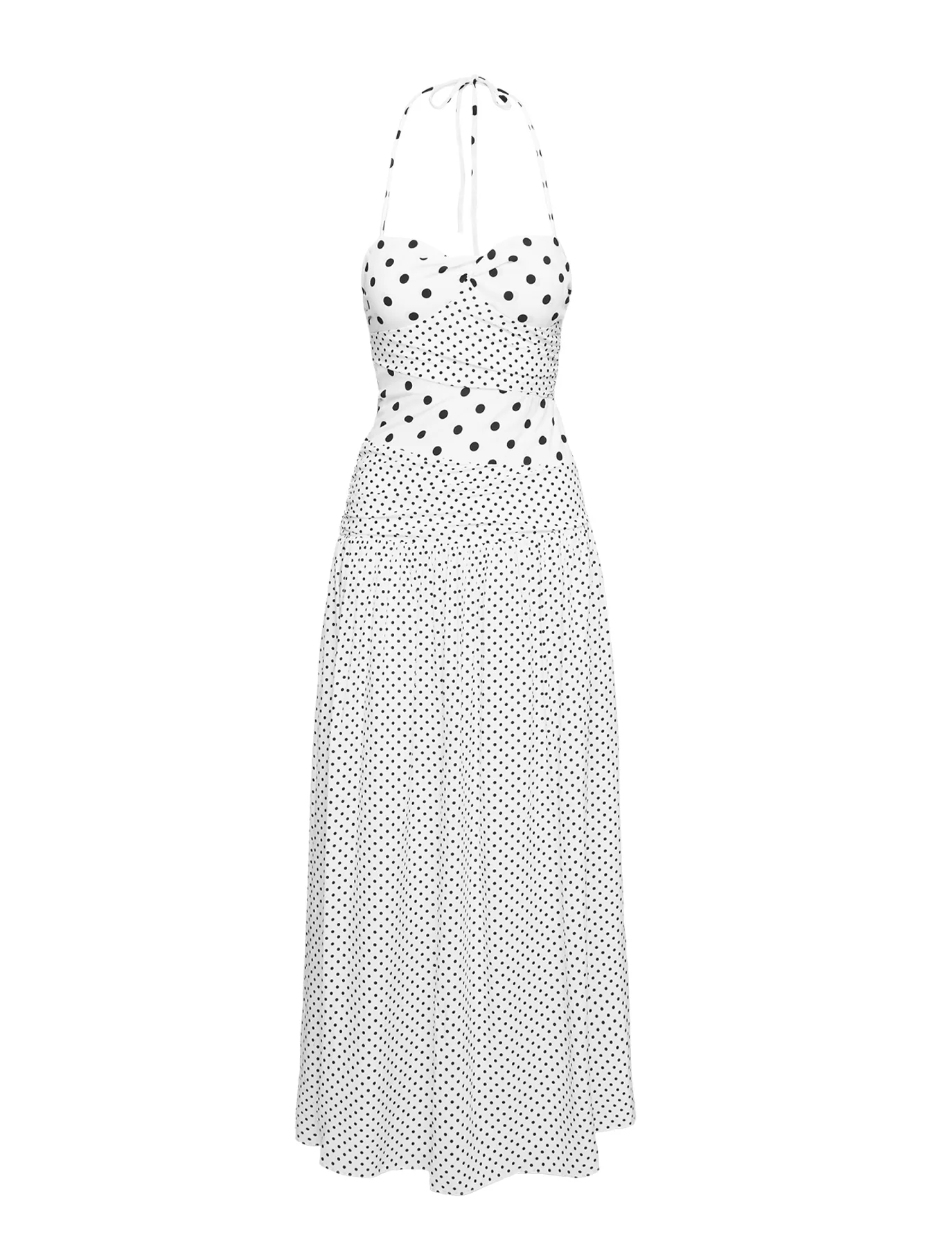 Marguerite Halter Maxi Dress White Polka Petite