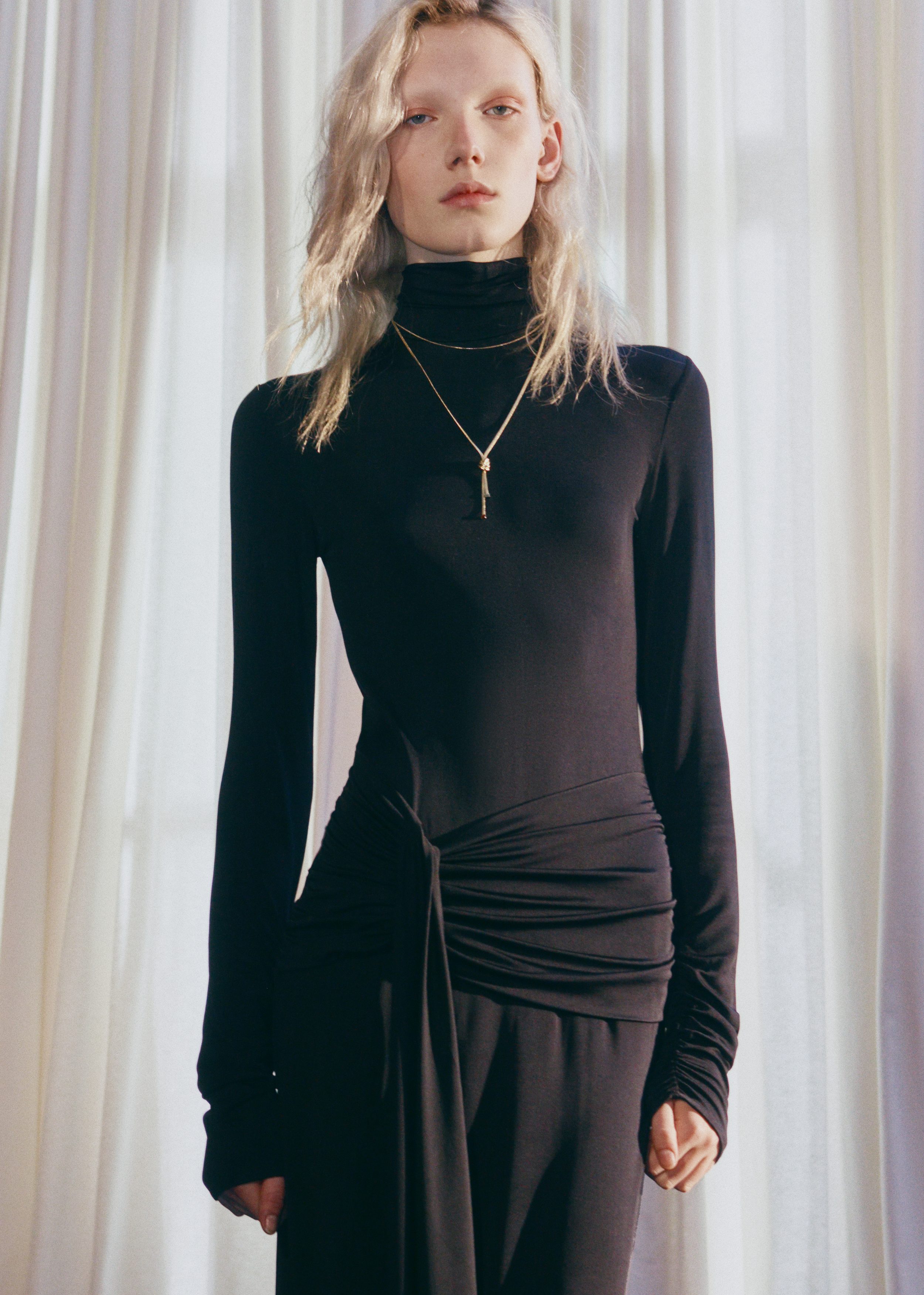 & Other Stories TIE-DETAIL TURTLENECK MIDI DRESS