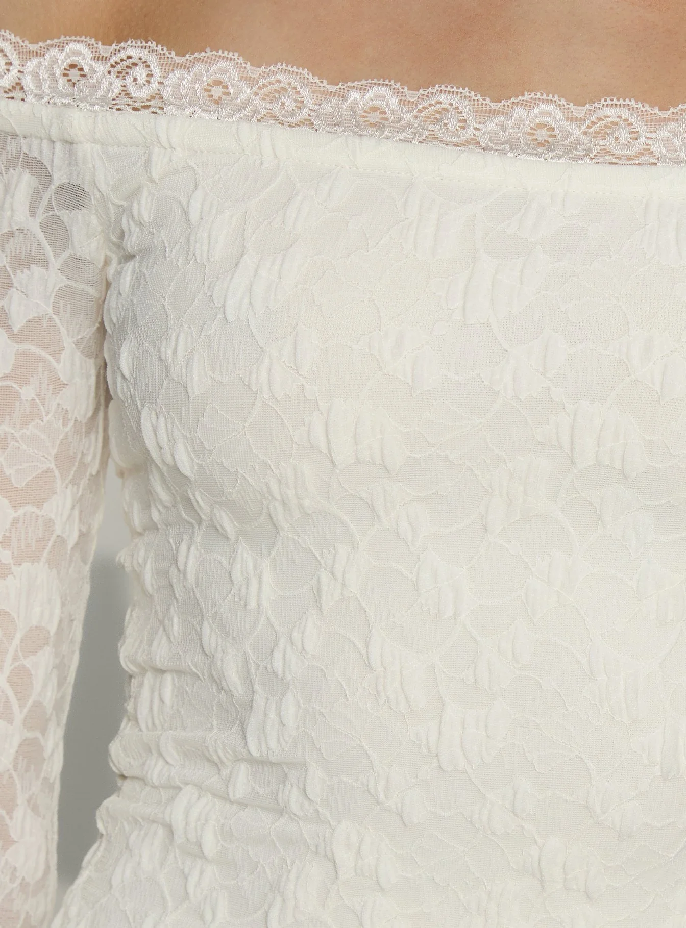 Avenues Long Sleeve Lace Mini Dress White