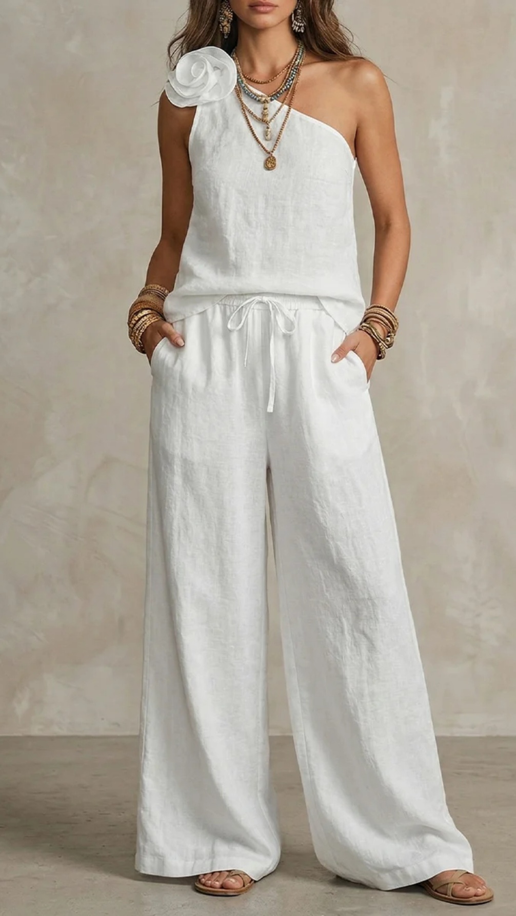 Women's Two-Piece Set: One-Shoulder Strap Top & T-Shirt - Nordfashionstorm - Women's Clothing, Fashion for You - Nordfashionstorm.com