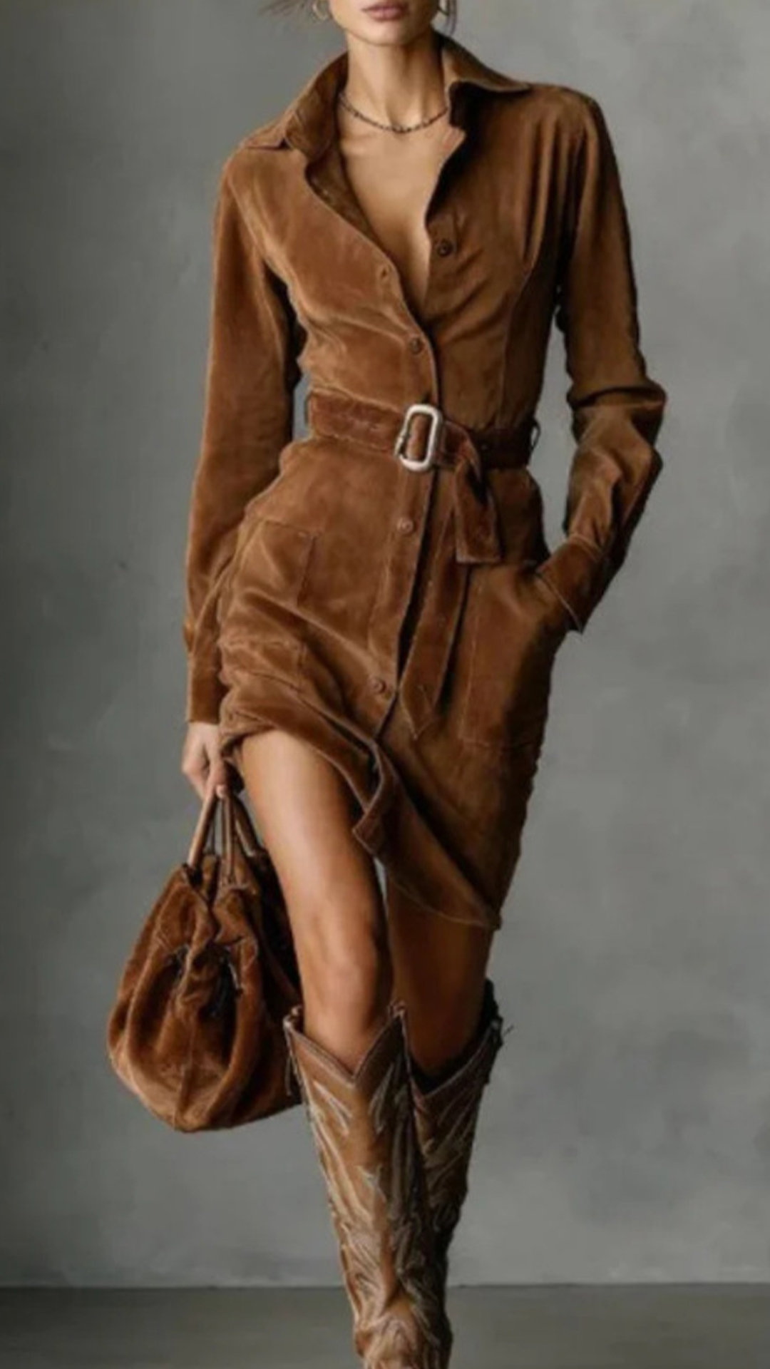 Women's Cotton‑blend Lapel Long‑sleeve Waist‑belted Irregular Mini Dress - Nordfashionstorm - Women's Clothing, Fashion for You - Nordfashionstorm.com