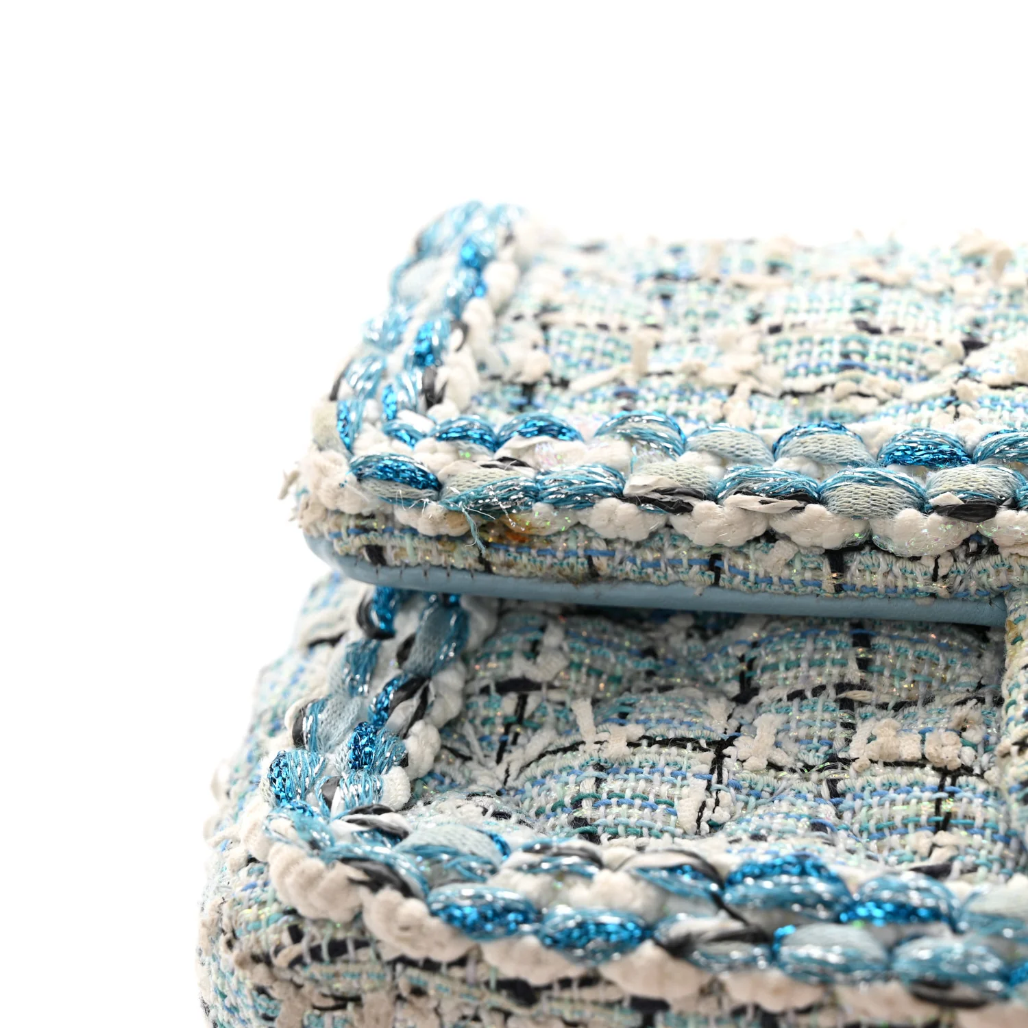 Tweed Braid Mini Flap Blue White Navy - Top Club
