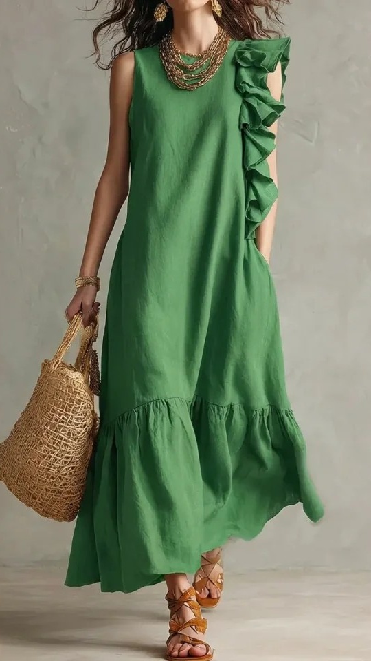 Women's Sleeveless Dress with Asymmetrical Ruffles - Nordfashionstorm - Women's Clothing, Fashion for You - Nordfashionstorm.com