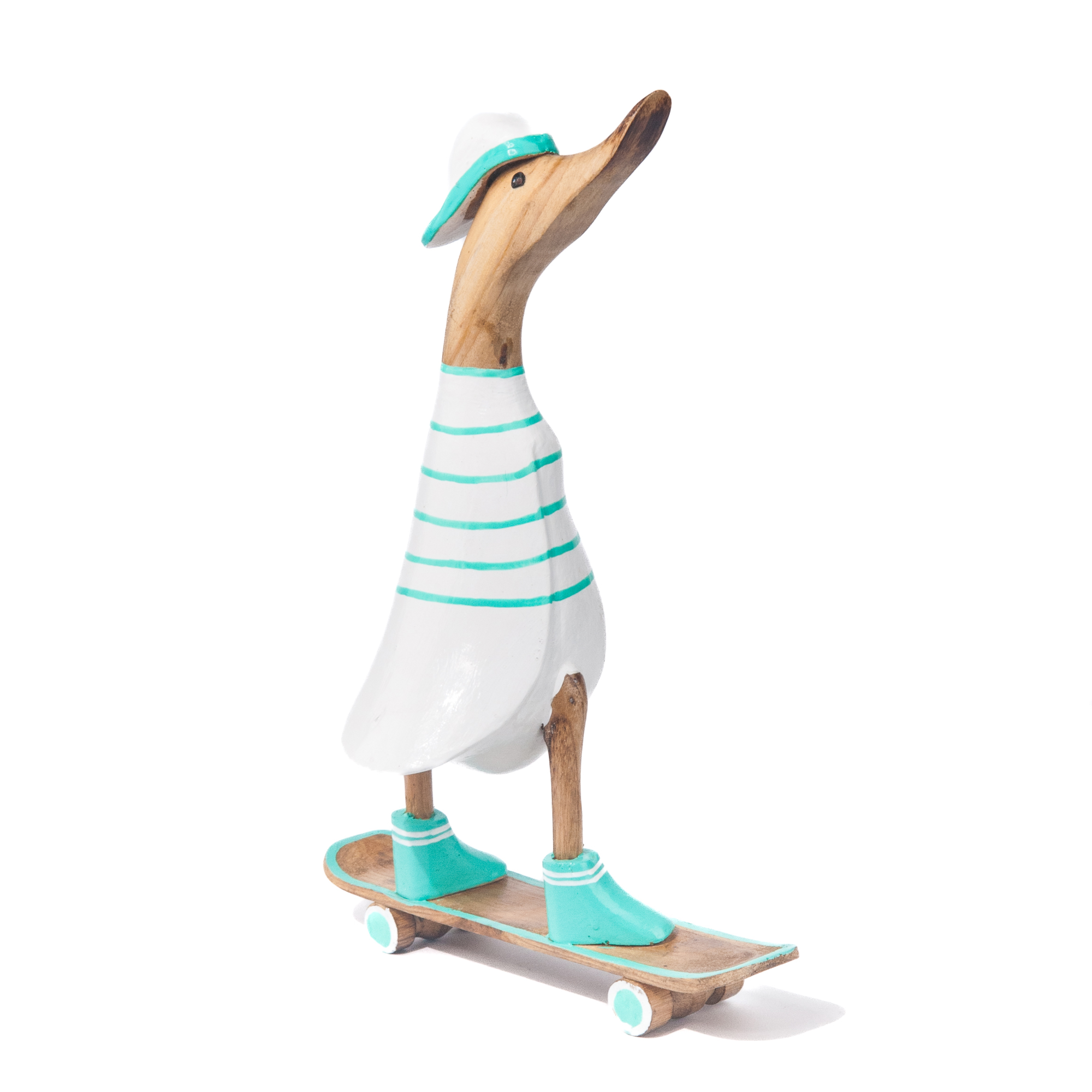 Houten eend skateboard turquoise