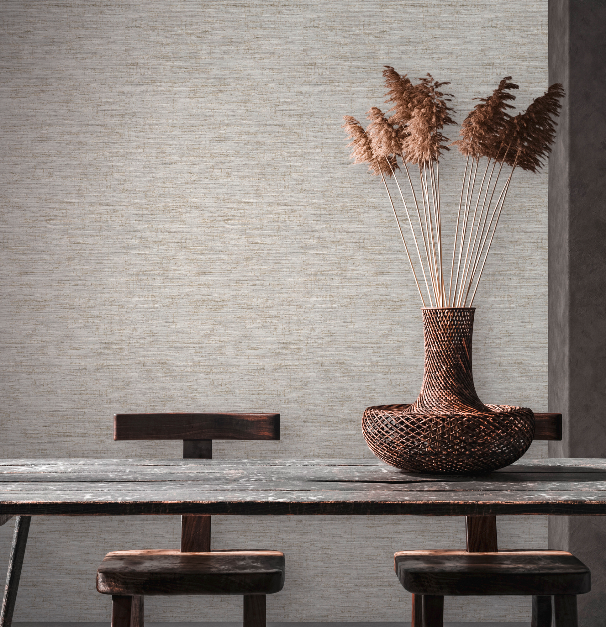 Behang uni grasweefsel - creme, goud Behang uni grasweefsel Mio Tokyo - creme