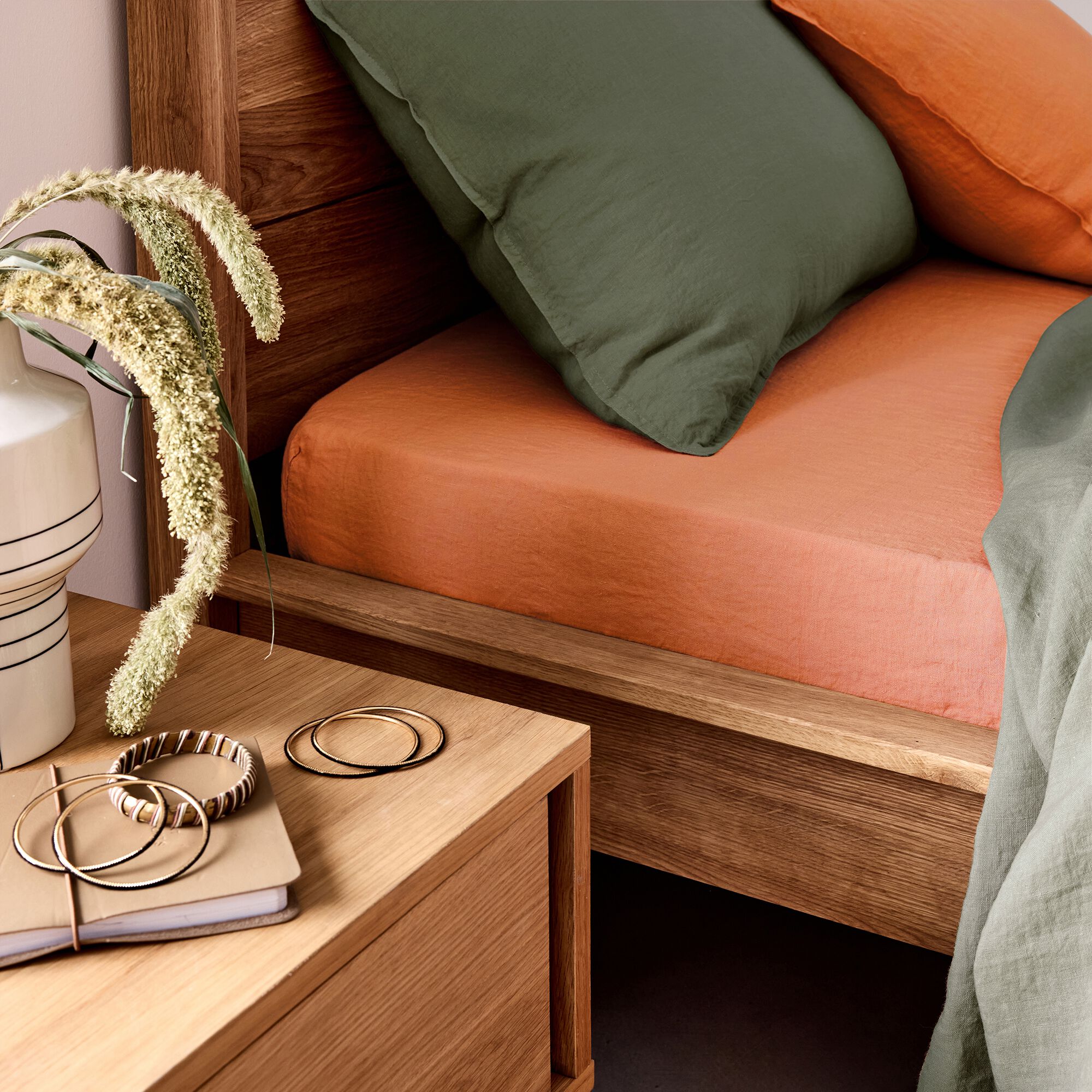 VENCE - Drap housse en lin lavé 140x200cm B28cm - marron rustrel