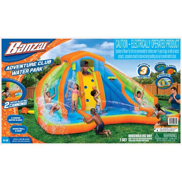 Banzai Adventure Club Outdoor Inflatable Water Park and Double Slides, Ages 5+, Unisex