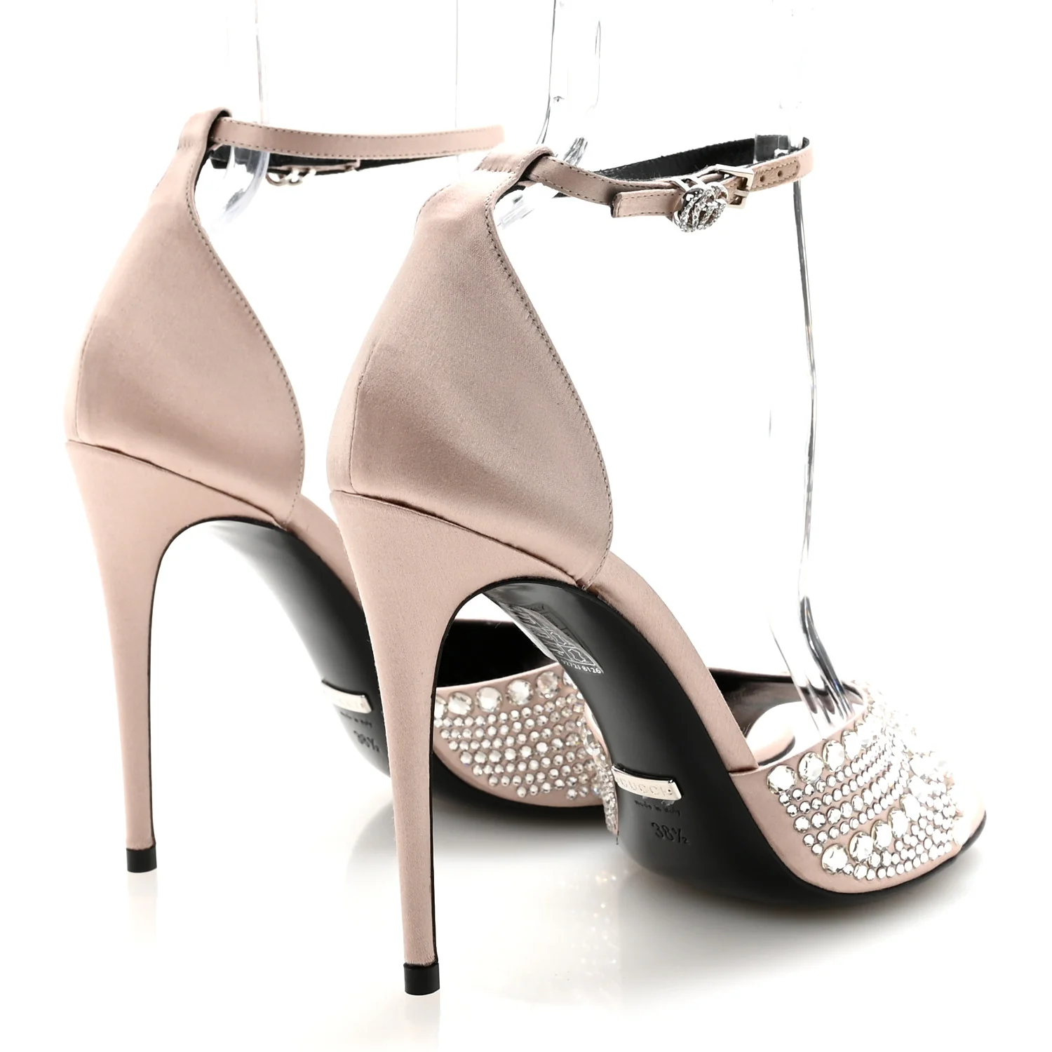 Satin Crystal Ankle Strap Sandal Pumps 38.5 Skin Rose - Top Club