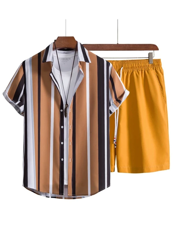 Suitmens Men's Hawaiian Print Short Sleeve Shirt Set 022