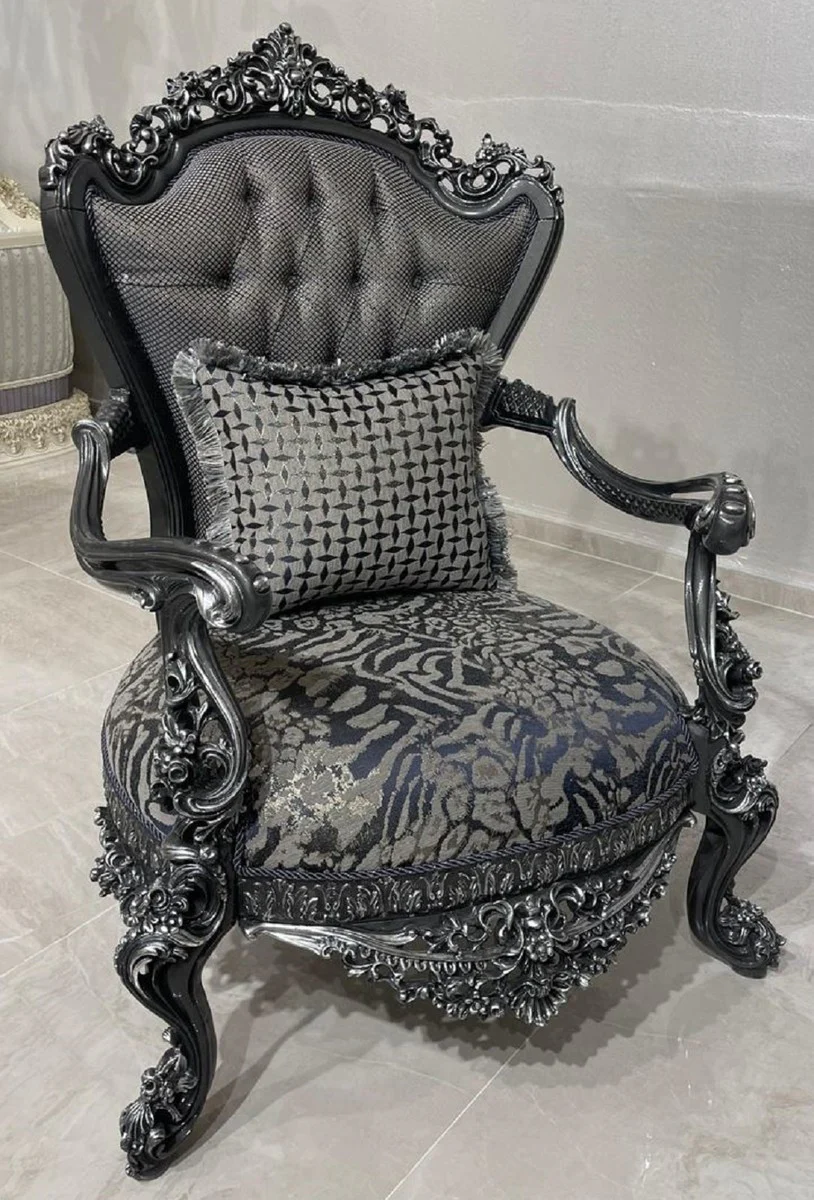 Luxury Baroque Living Room Set Gray / Silver - 2 Baroque Sofas & 2 Baroque Armchairs & 1 Baroque Coffee Table - Luxury Living Room Furniture in Baroque Style - Baroque Furniture - Noble & Ornate