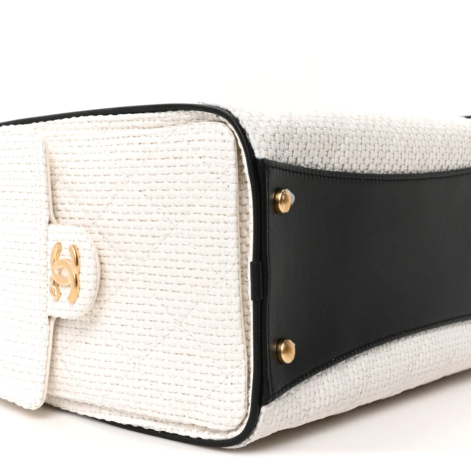 Braided Raffia Calfskin Quilted Small Chanel 25 Handbag White Black - Top Club