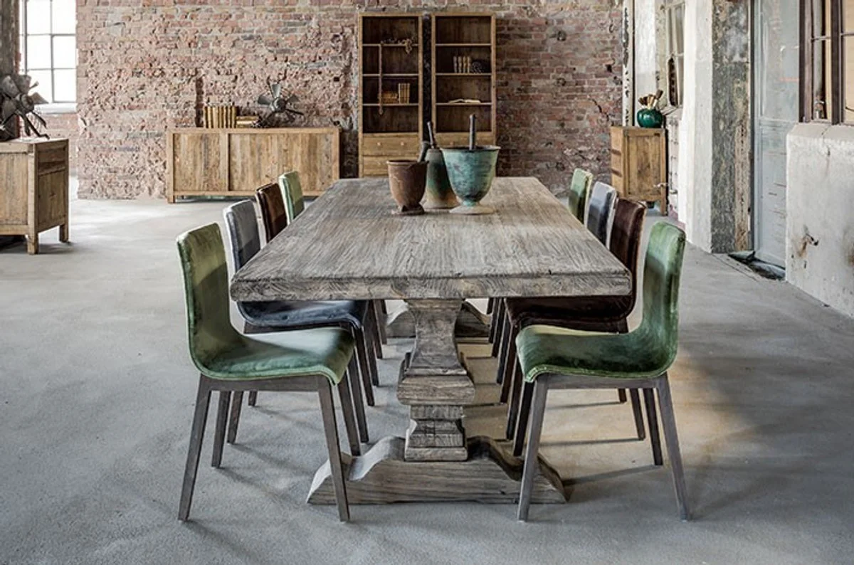 Country house style dining table vintage gray 180 cm - Rustic solid wood kitchen table