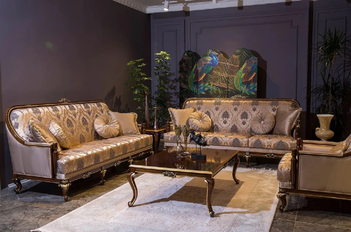 Luxury baroque living room set gray / brown / gold - 2 baroque sofas & 2 baroque armchairs & 1 baroque coffee table - living room furniture in baroque style - baroque furniture - baroque furnishings