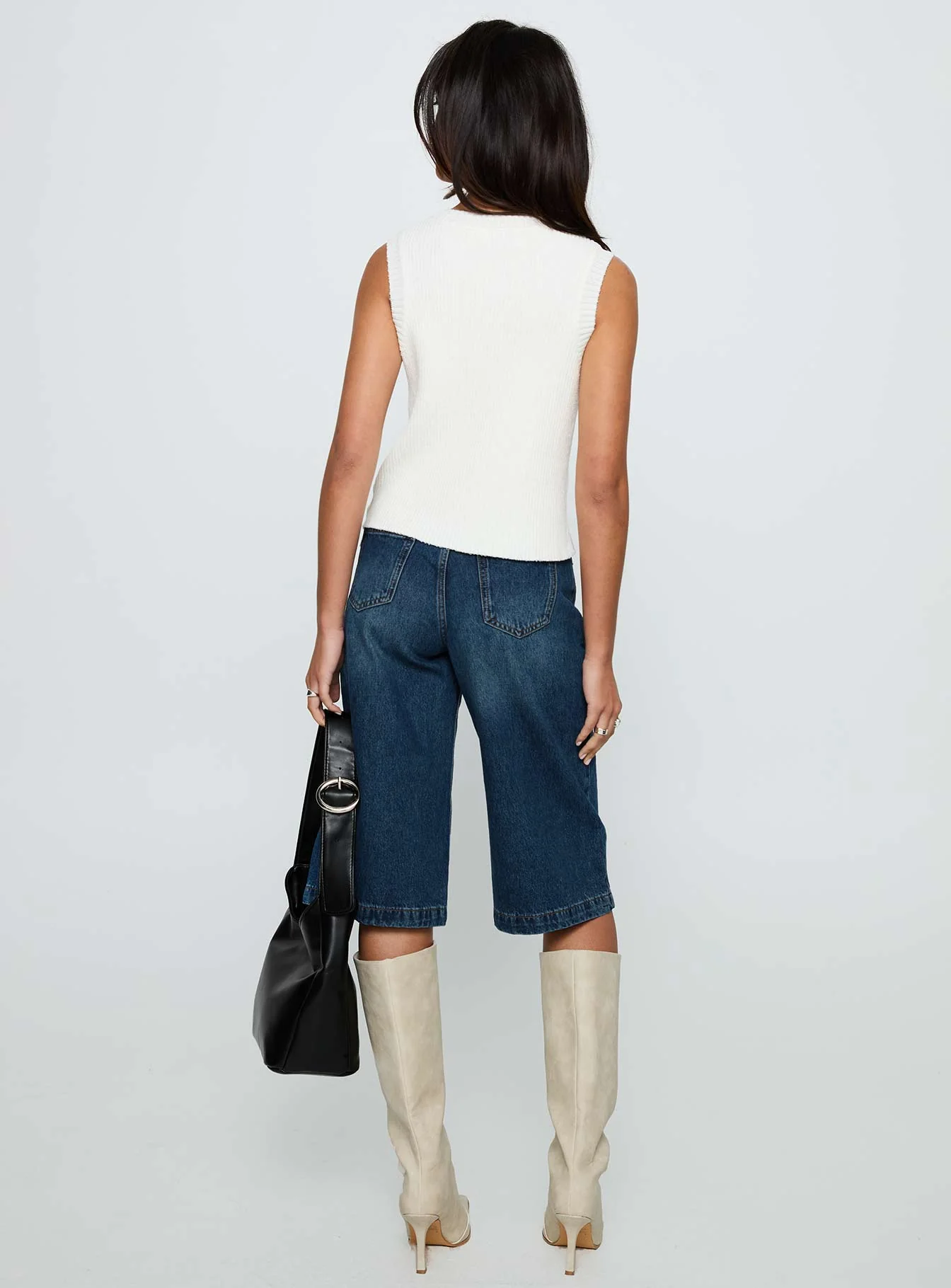 Simie Button Front Rib Top White