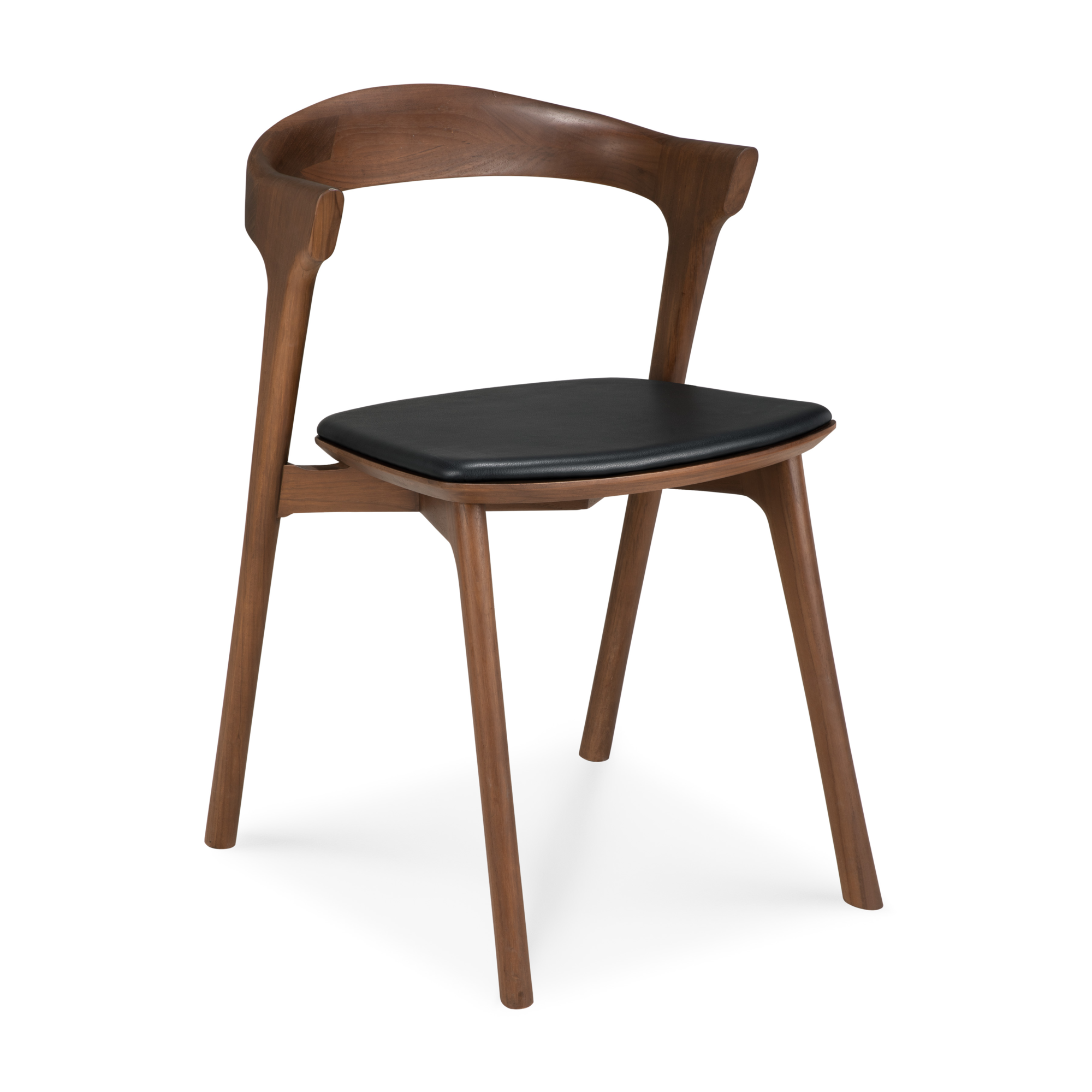 Bok stoel  bruin teak gelakt zwart leer