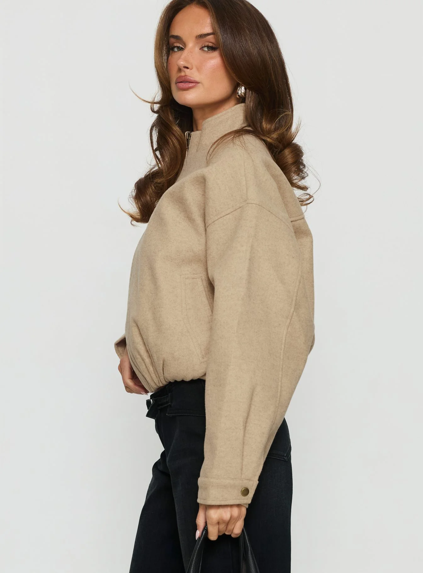 Chayden Cropped Bomber Jacket Beige