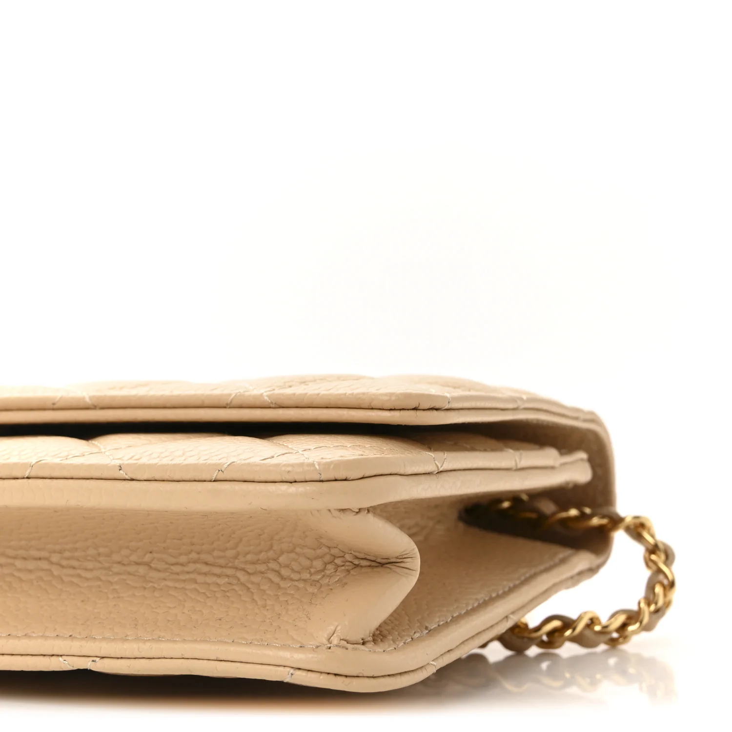 Caviar Quilted Wallet on Chain WOC Beige - Top Club