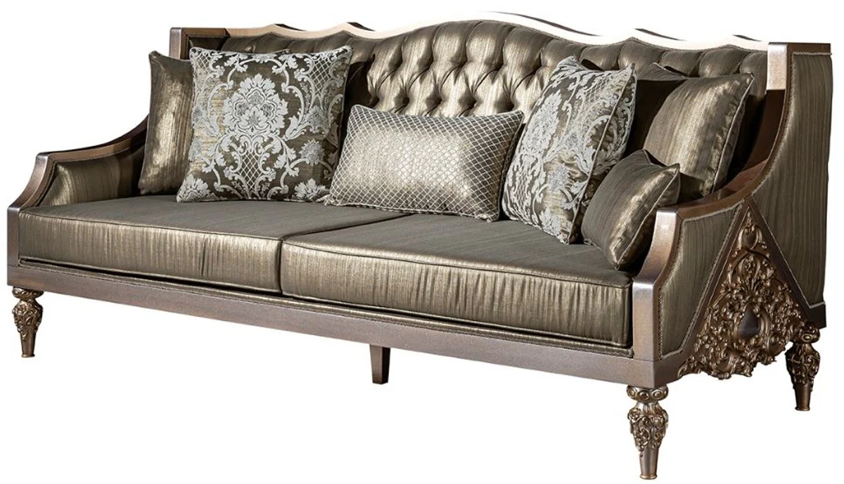 Luxury Baroque Living Room Set Green / Silver / Copper / Gold - 2 Sofas & 2 Armchairs & 1 Coffee Table - Living Room Furniture in Baroque Style - Noble & Magnificent