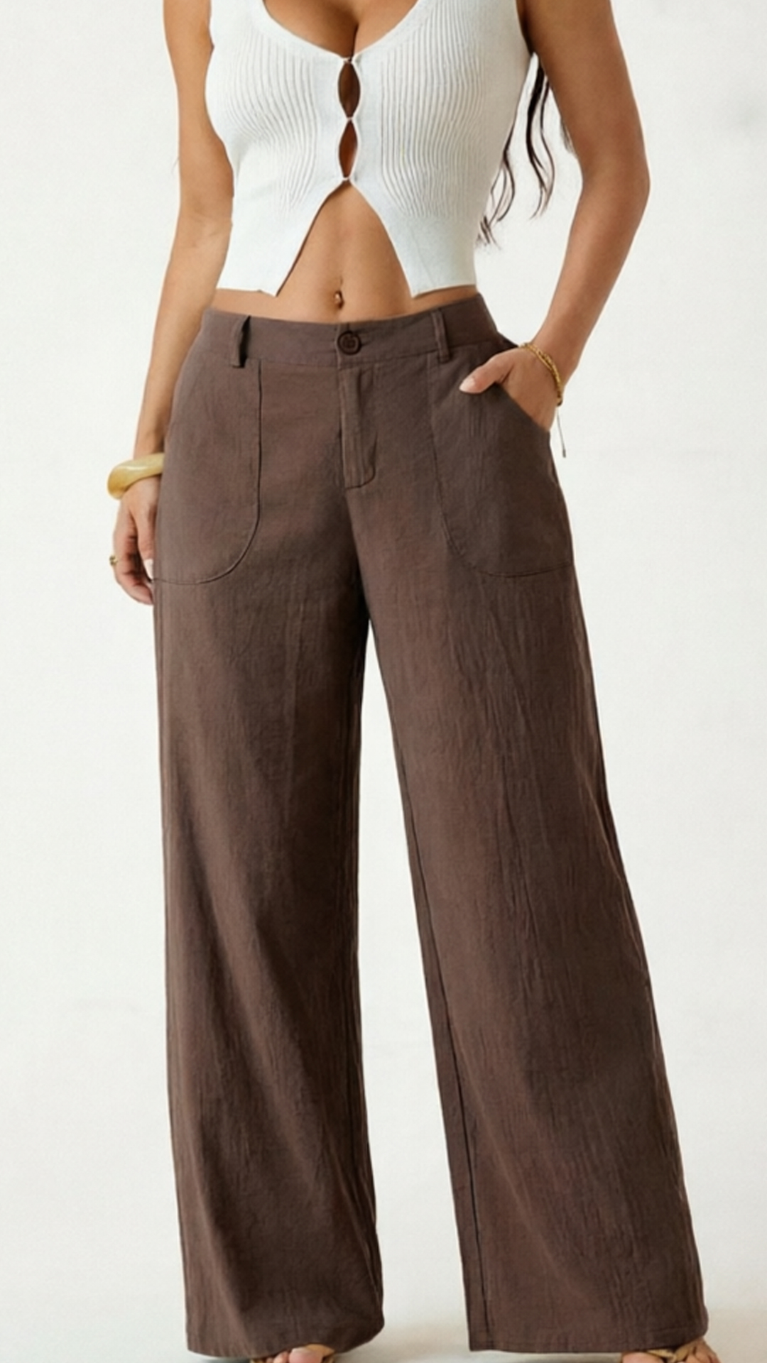 Women's  High-Waist Cotton-Blend Wide-Leg Pants - Nordfashionstorm - Women's Clothing, Fashion for You - Nordfashionstorm.com