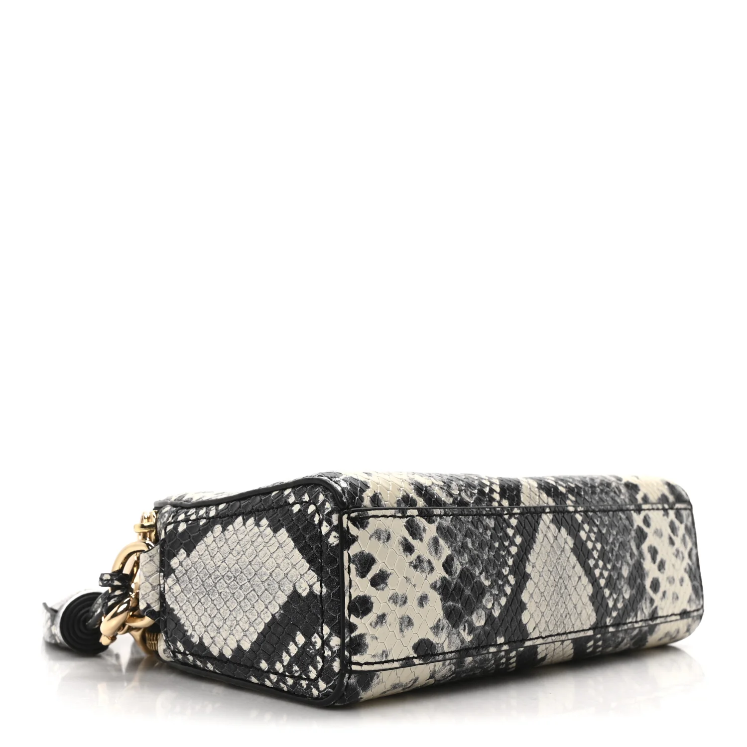 Calfskin Snakeskin Embossed Shutter Camera Crossbody Bag Black White - Top Club