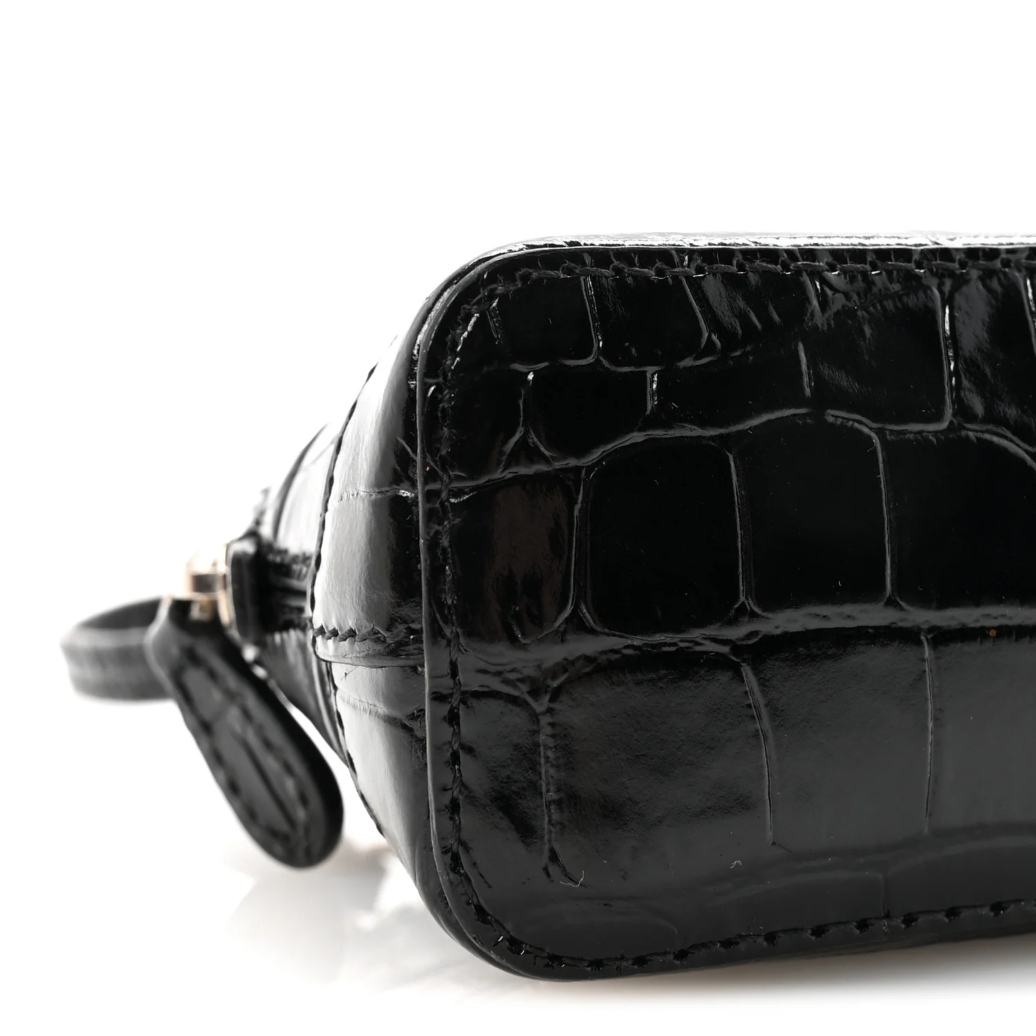 Shiny Calfskin Logo Crocodile Embossed Mini Ville Top Handle Bag Black - Top Club